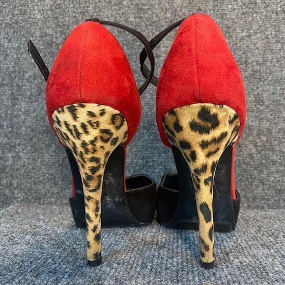 Call It Spring Shoes Heels Size 8 Red Black Leopard Strappy Stiletto Womens Prom - Picture 3 of 8